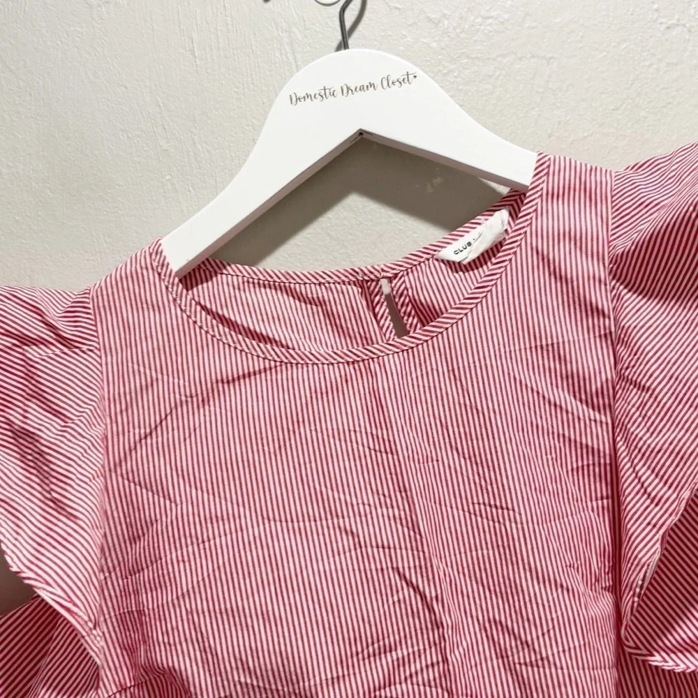 CLUB MONACO Women’s White Red Stripe HAMISI Cold Shoulder Blouse Cotton Size S